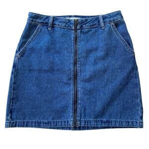 Hollister Juniors Denim Mini Skirt Size 5 Ultra High-Rise Front Zip‎ Jean Y2K